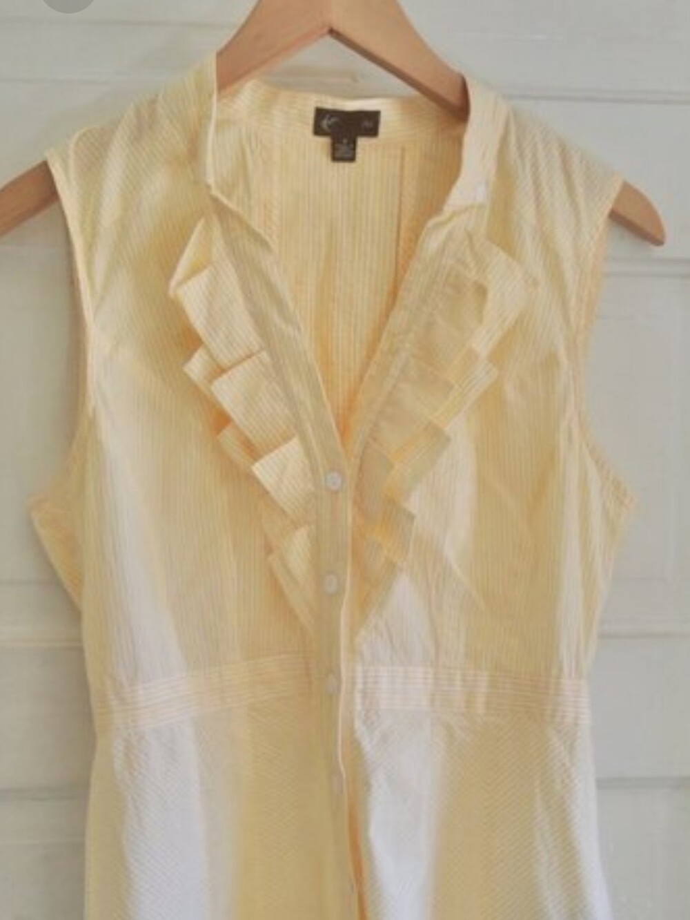 Anthro Fei Yellow & White Flat Ruffle Top 8